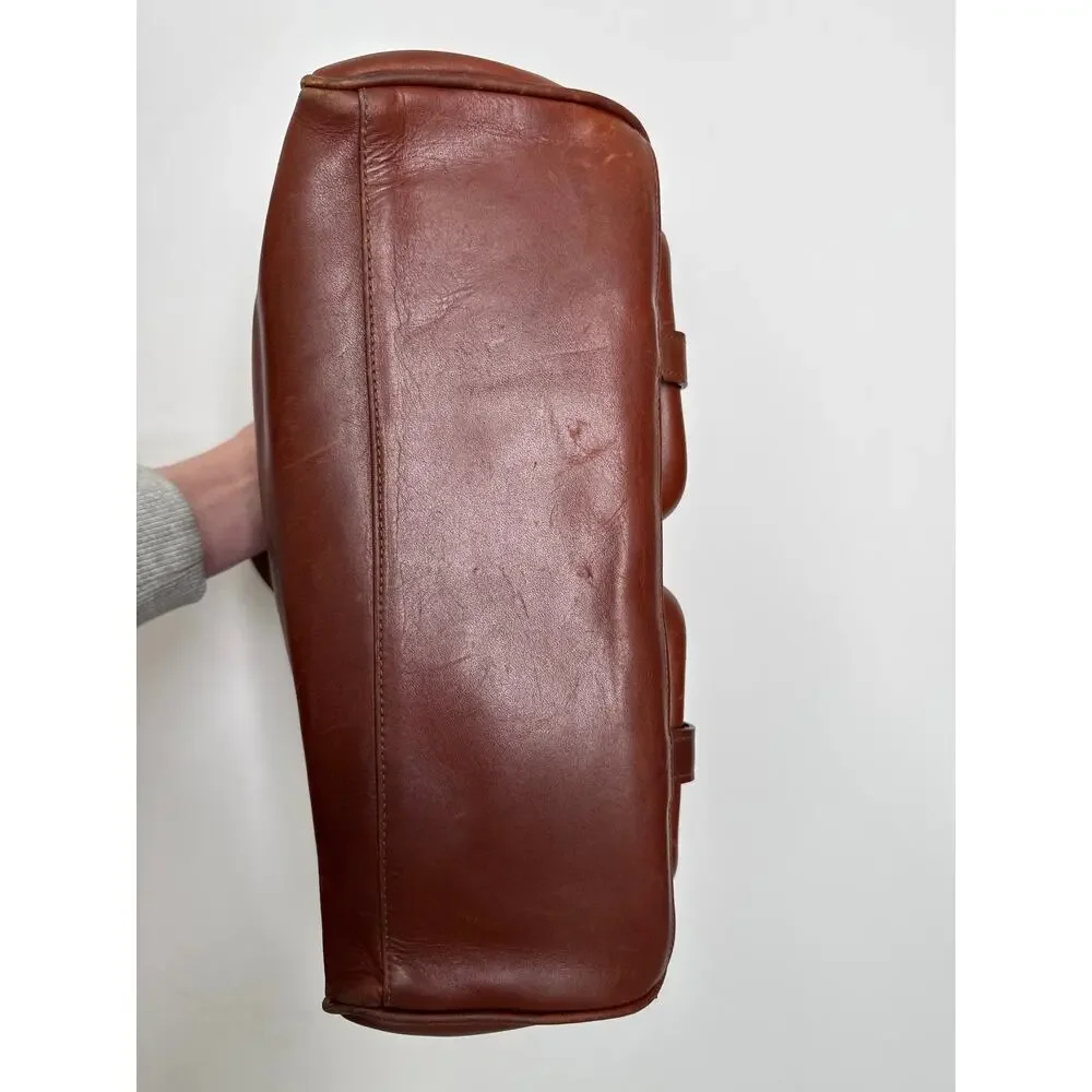 Vintage 90s Brown Leather Messenger Satchel Bag Detachable Shoulder Strap USA